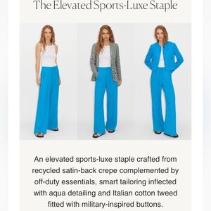 ME+EM 0 Elevated Crepe Track Pant Aqua EUC Pockets Sports Luxe Tailoring